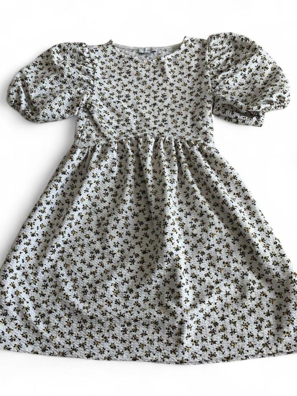 TOPSHOP Floral Dress White Yellow Tea Roses Puff Sleeves Size 2 Twee Aesthetic